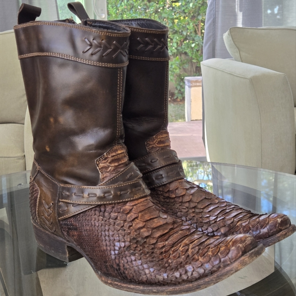 Cuadra Brown Exotic Python Leather Side Zip Ankle… - image 1